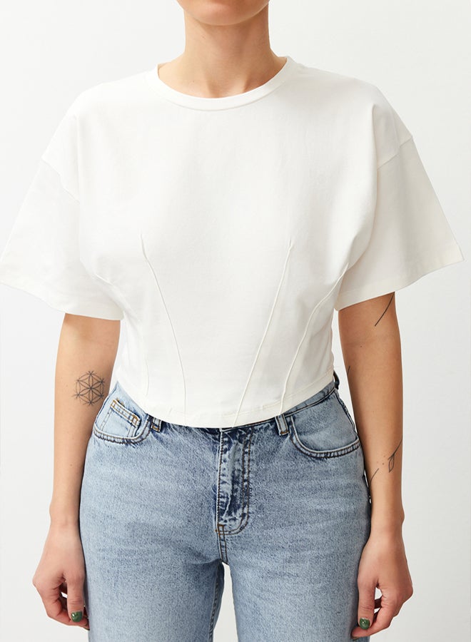 trendyol White Crop Knitted T-shirt - Image 3
