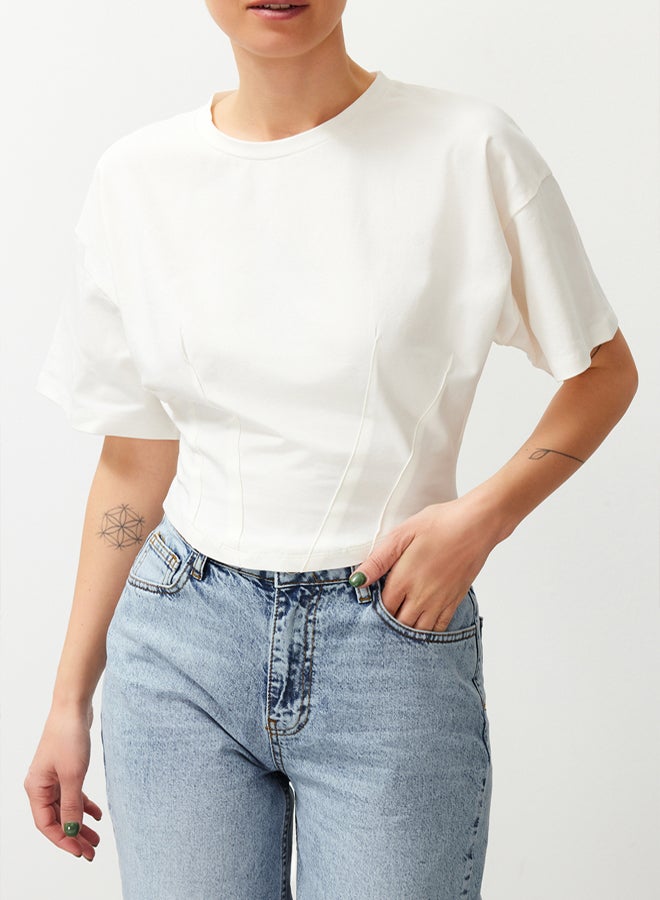 trendyol White Crop Knitted T-shirt - Image 1