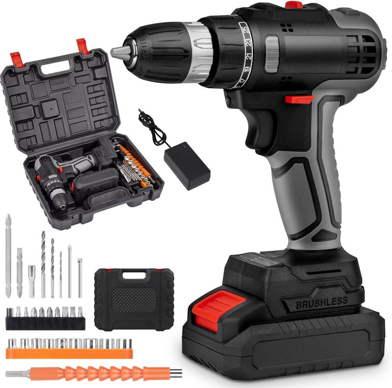 أكلو مثقاب لاسلكي 48 فولت، 33 قطعة، بطارية ليثيوم أيون 2000 مللي أمبير/ساعة، مثقاب كهربائي، طقم ملحقات آلة الحفر والمثقاب الكهربائي اللاسلكي، ضوء عمل LED وشاشة، مناسب للخشب والبلاستيك - Image 1