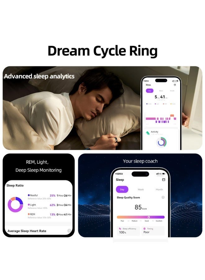 Arabest Smart Ring, Health Tracker for Women Men, Fitness Tracker with Heart Rate, Blood Oxygen, Sleep Monitor, Calories, Step Counter, IP68 Waterproof Smart Ring for iPhone & Android, No Subscription Fee (Silver, 8#) - Image 4