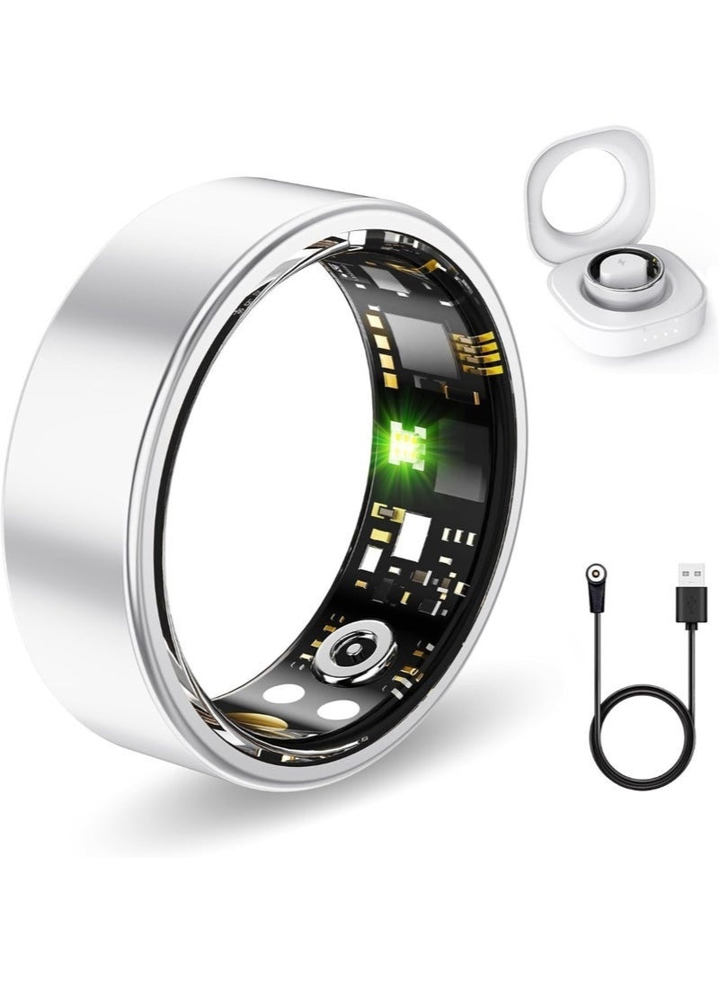Arabest Smart Ring, Health Tracker for Women Men, Fitness Tracker with Heart Rate, Blood Oxygen, Sleep Monitor, Calories, Step Counter, IP68 Waterproof Smart Ring for iPhone & Android, No Subscription Fee (Silver, 8#) - Image 1
