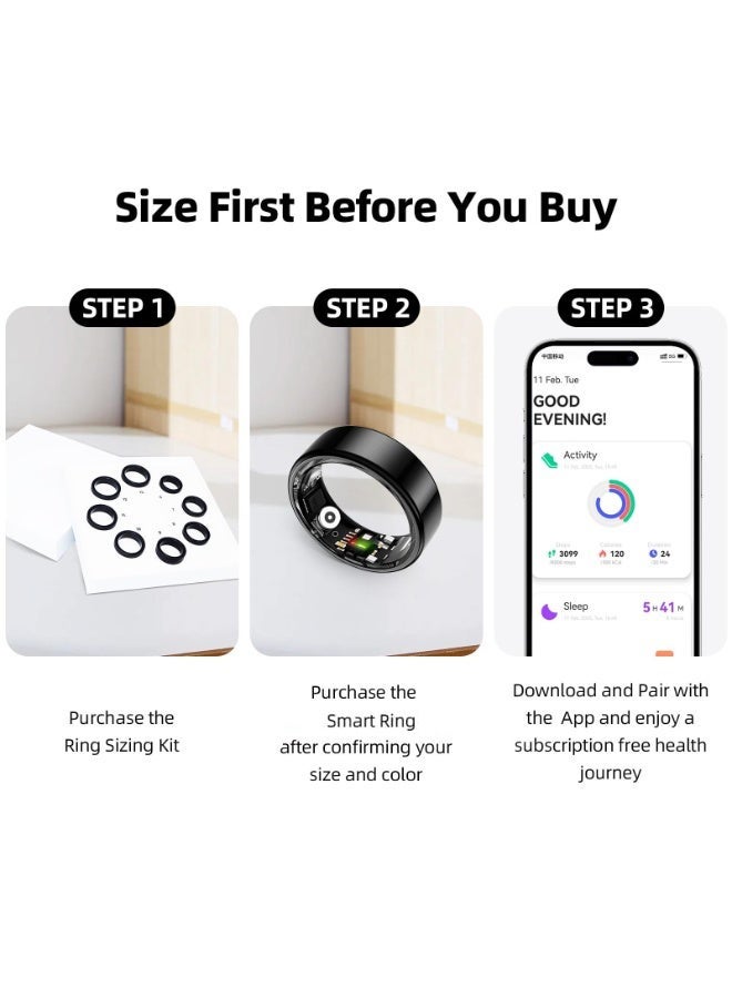 Arabest Smart Ring, Health Tracker for Women Men, Fitness Tracker with Heart Rate, Blood Oxygen, Sleep Monitor, Calories, Step Counter, IP68 Waterproof Smart Ring for iPhone & Android, No Subscription Fee (Silver, 8#) - Image 2