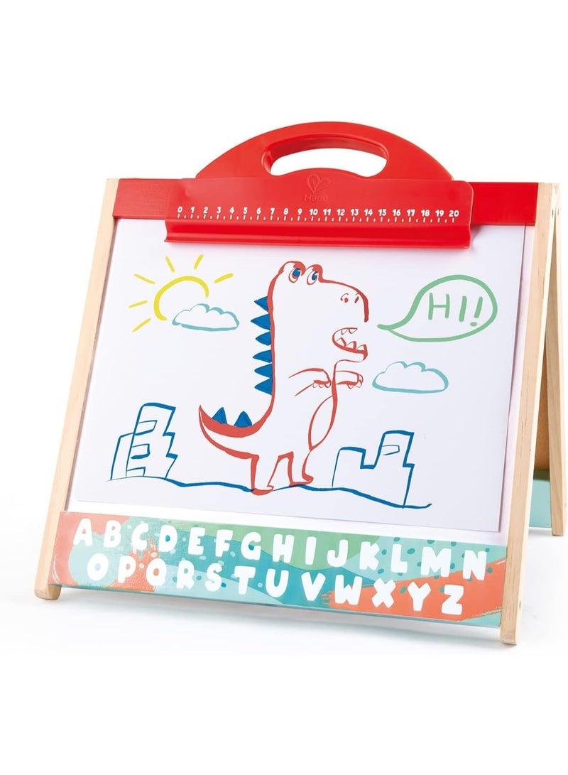 DubaiGallery Portable Wooden Magnetic Drawing Easel for Children, Dual Use Blackboard and Whiteboard with Educational Alphabet and Number Pieces, Perfect Preschool Learning Toy for Writing, Sketching, Counting and Creative Imagination Development at Home - Image 1