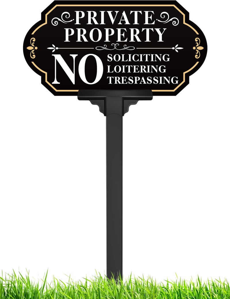 Multiwins No Soliciting Sign for House with Stake - Adjustable Height - 12.7 x 6.6 Inch/36 Inch High - 50-mil Thick Aluminum -Metal No Soliciting Yard Sign for Home/Front Door and Business (White-01) - Image 1