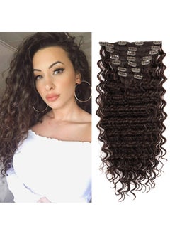 FASHION LINE Synthetic Curly Clip in Hair Extensions Double Weft Full Head Heat Resistance Deep Wave Clip In 7 Pieces 24 Deep Wave 4 Chocolate Brown 