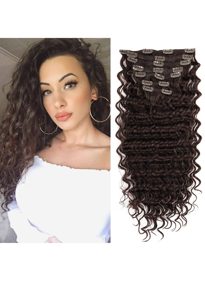 FASHION LINE - Synthetic Curly Clip in Hair Extensions Double Weft Full Head Heat Resistance Deep Wave Clip In 7 Pieces 24 Deep Wave 4 Chocolate Brown - Image 1