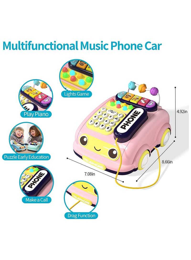 Zikra Suntown Baby Phone Toy,Cartoon Simulated Landline Smartphone Drag Function Call Play Piano Early Education Music Learn,with Light Parent-Child Interactive Toy Gift Game Boy Girl Early Education Gift - Image 4
