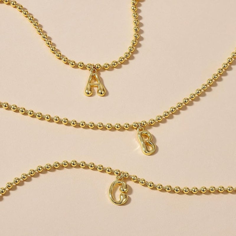 KissYan Beaded Initial Bracelets for Women, 14K Gold Plated Bubble Balloon Letter Monogram Charm Bracelets Capital Alphabets from A-Z Dainty Jewelry - Image 5
