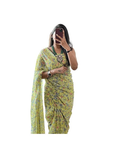 Women's Georgette Digital Printed Ready To Wear one Minute Saree With Unstitched Blouse Piece