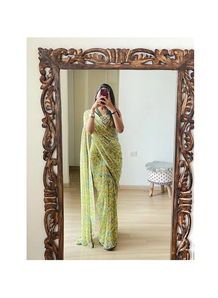 Women's Georgette Digital Printed Ready To Wear one Minute Saree With Unstitched Blouse Piece