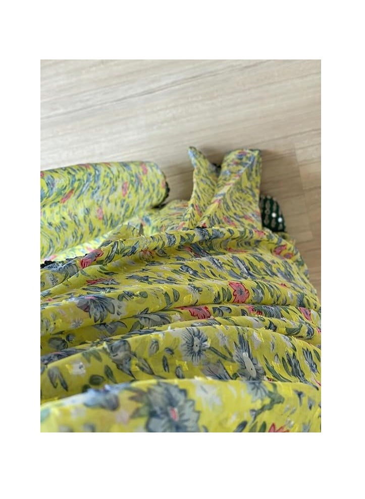 Women's Georgette Digital Printed Ready To Wear one Minute Saree With Unstitched Blouse Piece