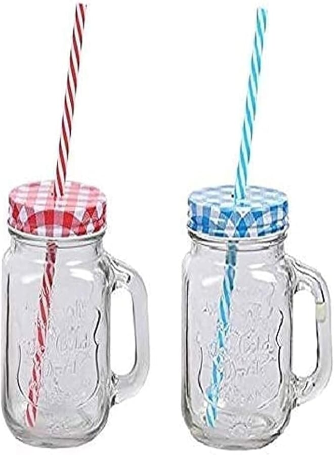 Nilzone Jar Mugs Coffee Juice Mug Bottle For Couples Classic Insulated Tumbler Water Bottle Metal Lid Smoothie-Sized Straws Assorted Colors