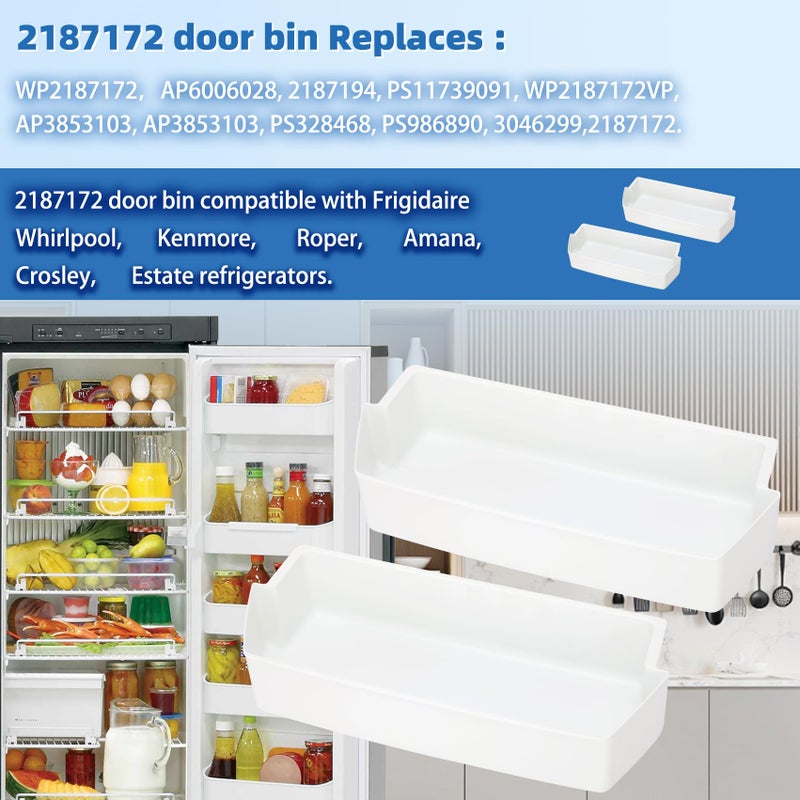 Monkemon 2187172 Door Shelf Bin for Whirlpool Kenmore Amana Frigidaire Fridges Roper Estate Replace WP2187172, AP6006028, 2187194K, PS11739091 AP3853103, AP3853103, PS328468, PS986890, 3046299ï¼ˆ2 Packï¼‰ - Image 3
