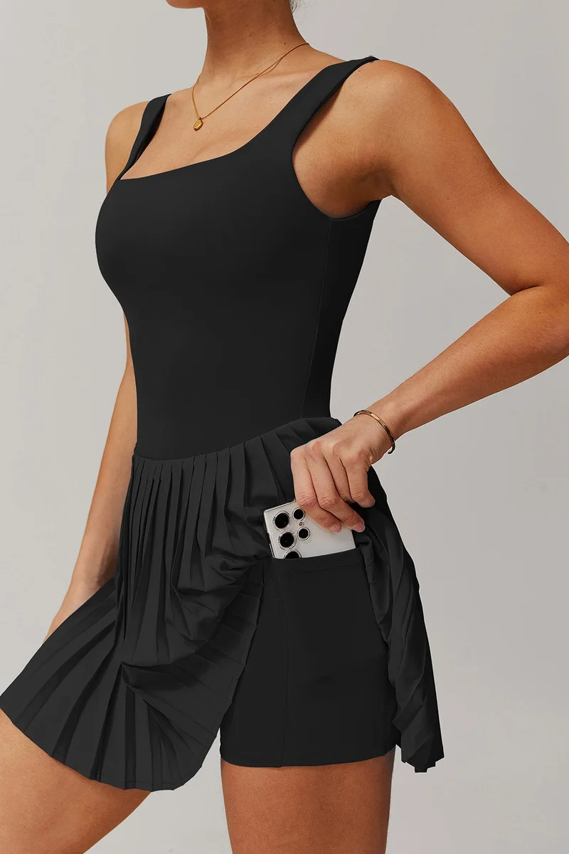 SVL Black Padel & Tennis Dress with Built-In Bra & Shorts & Pocket - Black - SVL for Women | Best Price UAE