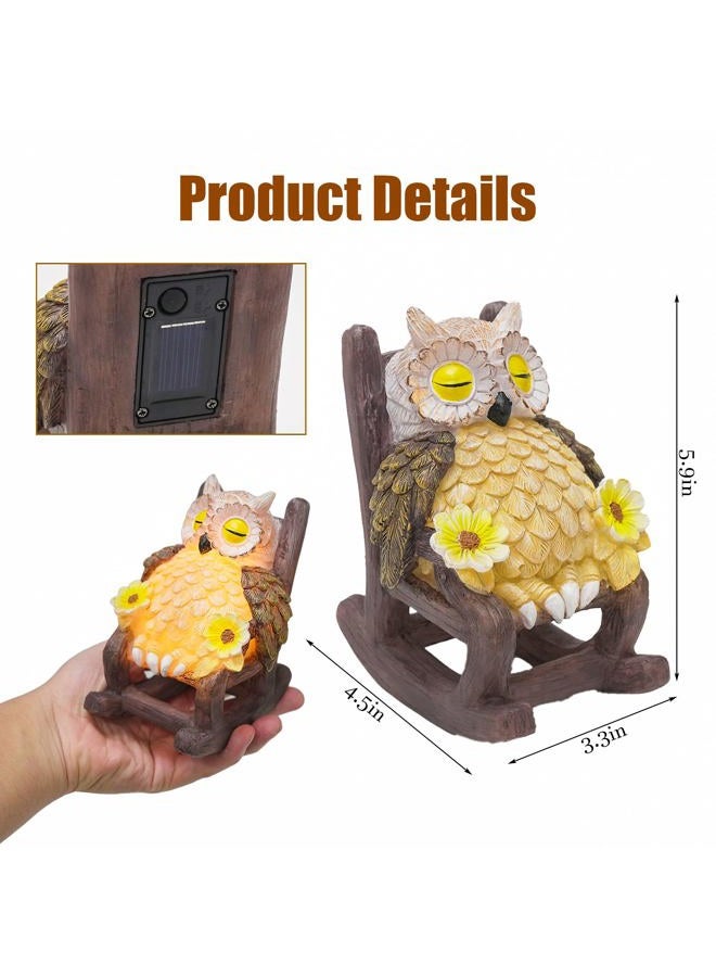 LIULO TOOL Light Up Owl on Chair Garden Sculpture, LED Solar Powered Owl Lying on The Chair Centerpiece, Cute Figurine Statue for Home Fireplace Outdoor Collection Decoration, 6x4.5x3.3 in - Image 2