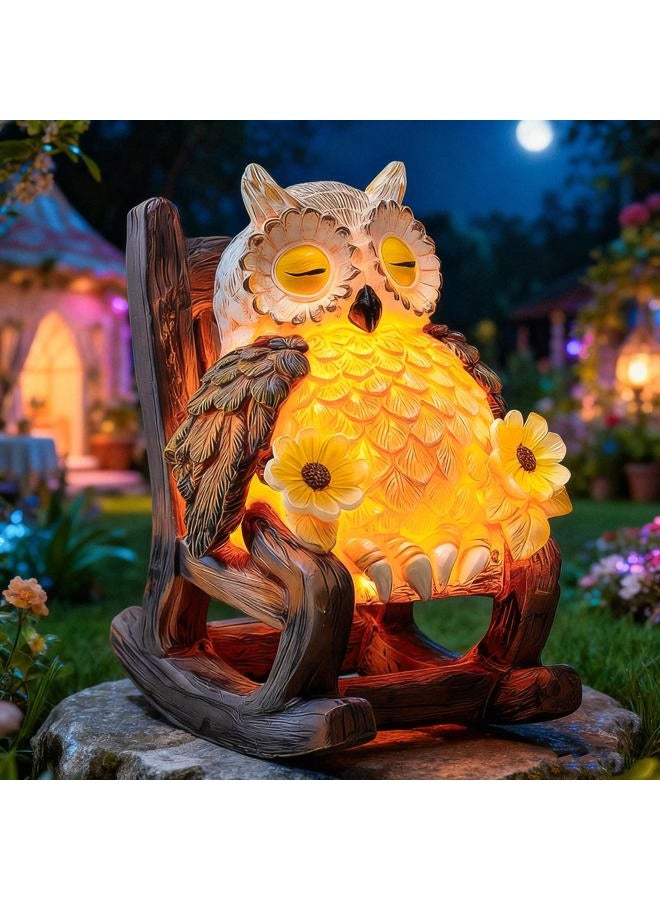 LIULO TOOL Light Up Owl on Chair Garden Sculpture, LED Solar Powered Owl Lying on The Chair Centerpiece, Cute Figurine Statue for Home Fireplace Outdoor Collection Decoration, 6x4.5x3.3 in - Image 1