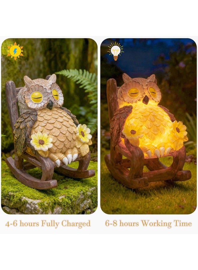 LIULO TOOL Light Up Owl on Chair Garden Sculpture, LED Solar Powered Owl Lying on The Chair Centerpiece, Cute Figurine Statue for Home Fireplace Outdoor Collection Decoration, 6x4.5x3.3 in - Image 5