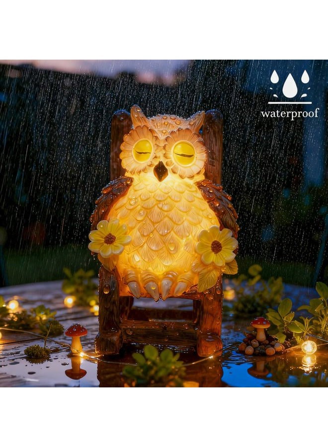 LIULO TOOL Light Up Owl on Chair Garden Sculpture, LED Solar Powered Owl Lying on The Chair Centerpiece, Cute Figurine Statue for Home Fireplace Outdoor Collection Decoration, 6x4.5x3.3 in - Image 3
