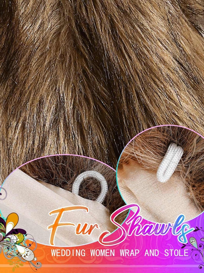 Aukmla Women's Wedding Fur Wraps and Shawls Bridal Fur Stoles Scarf with Rhinestones Brooch for Bride and Bridesmaids (White+Champagne, US 4-14 (S-M)) - Image 4