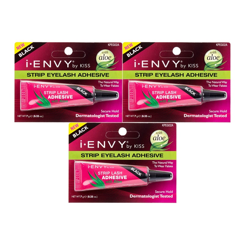 Kiss I Envy Strip Eyelash with Aloe Adhesive Black 025oz 3 Pack