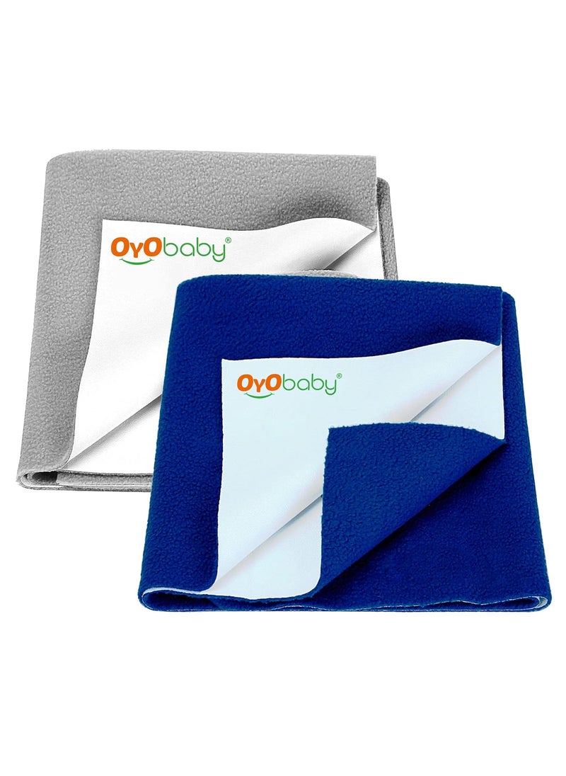 OYO BABY - OYO BABY - Waterproof Baby Bed Protector Dry Sheets for New Born Babies - Reusable Mats - Cot & Bassinet Gift Pack -Small 70x50-(Grey + Royal Blue) - Image 1