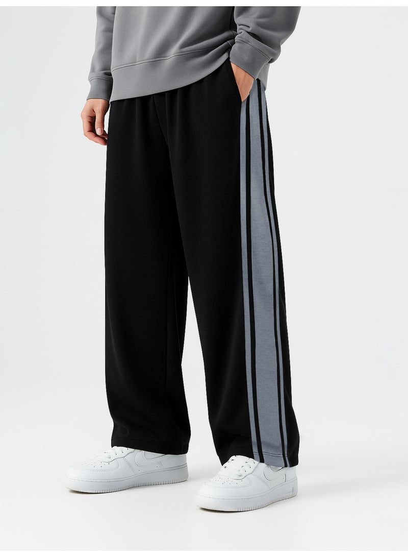 Maniac Maniac Mens Color Block Black and Light Grey Cotton Baggy Trackpant  - Image 1