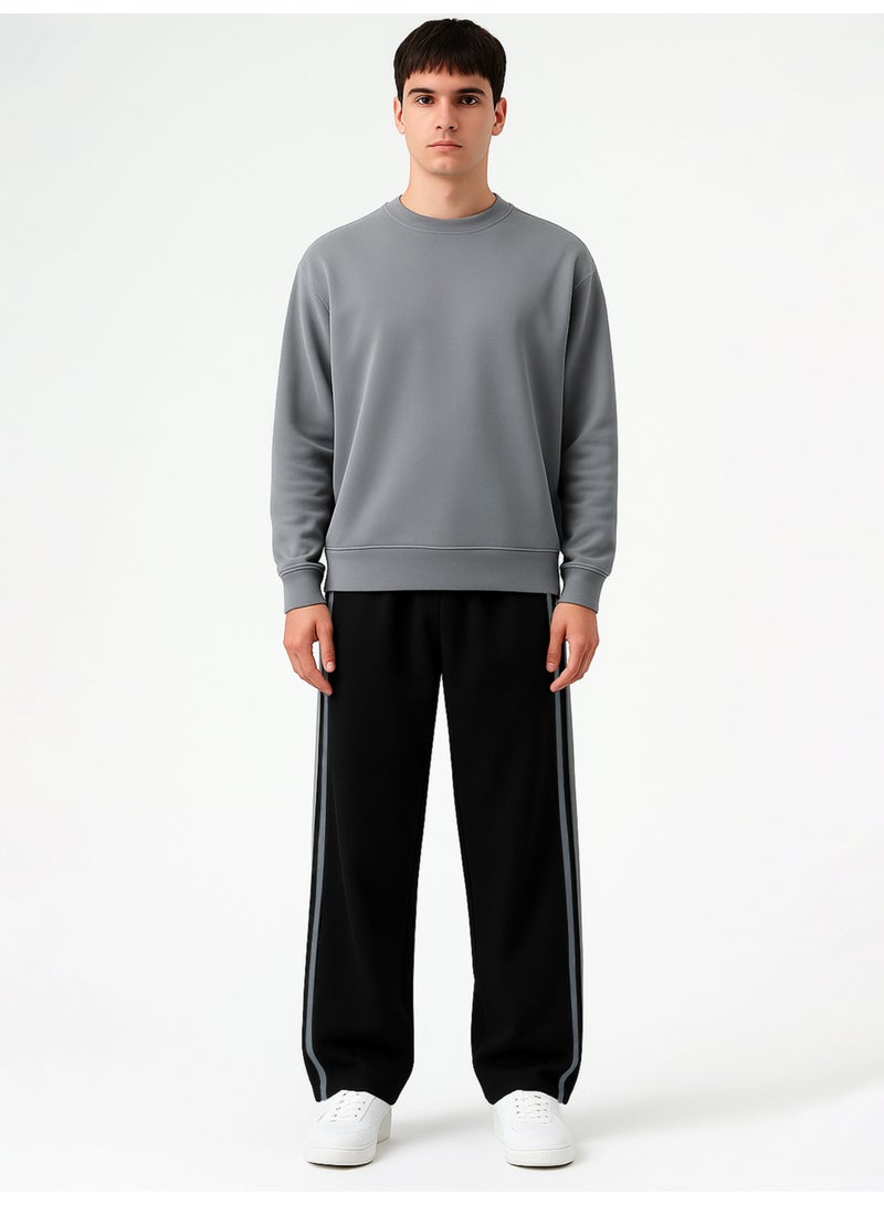 Maniac Maniac Mens Color Block Black and Light Grey Cotton Baggy Trackpant  - Image 5