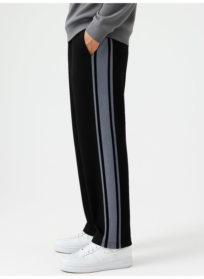 Maniac Maniac Mens Color Block Black and Light Grey Cotton Baggy Trackpant  - Image 2