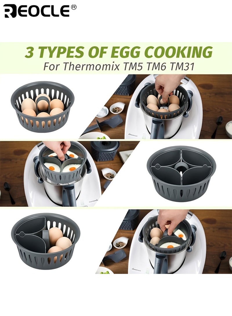 REOCLE 2-in-1 Egg Poacher and Holder Non-Stick PC Material Steamer Insert with Lid Kitchen Gadget Perfect for Poached Steamed Boiled Eggs - Image 2