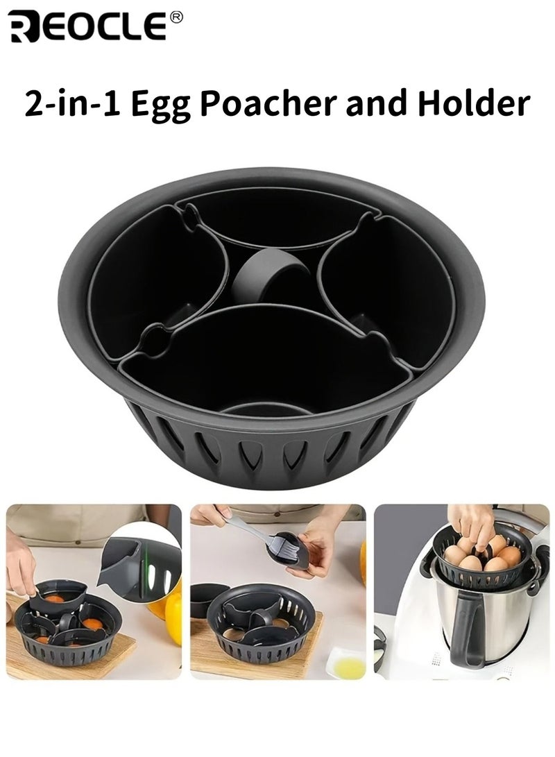 REOCLE 2-in-1 Egg Poacher and Holder Non-Stick PC Material Steamer Insert with Lid Kitchen Gadget Perfect for Poached Steamed Boiled Eggs - Image 1