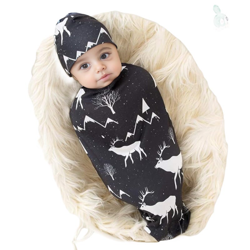 Galabloomer Newborn Swaddle Blanket with Beanie Set Baby Boy Receiving Blanket Gray Arrow - Image 1
