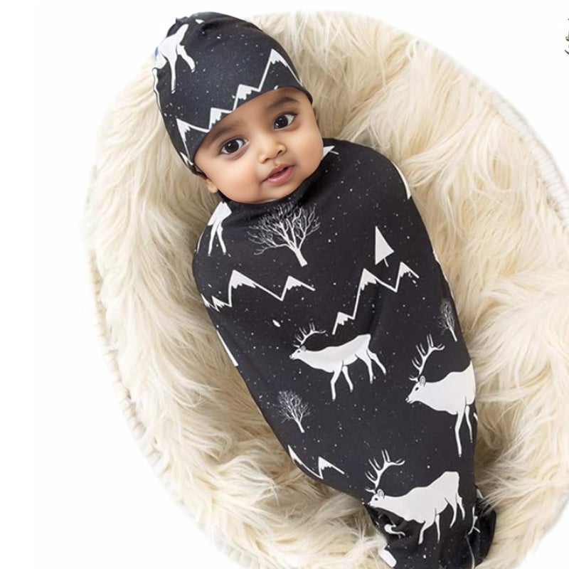 Galabloomer Newborn Swaddle Blanket with Beanie Set Baby Boy Receiving Blanket Gray Arrow - Image 3