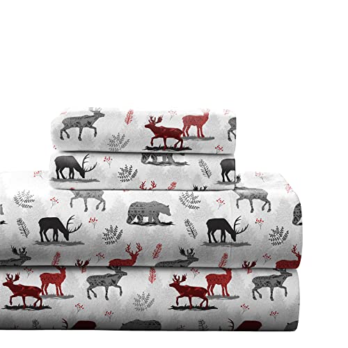 Pointehaven 180 GSM 100 Cotton Flannel Sheet Set  Queen Northwoods Cream  Warm  Cozy  PreShrunk Deep Pockets  Elastic All AroundComfy Double Brushed