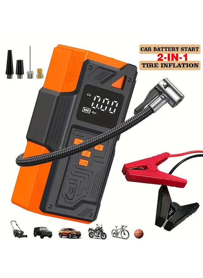 Orange 9 in 1 Car Battery Starter Kit 150PSI Air Compressor 3000A Jump Starter for Cars Trucks SUVs - Image 2