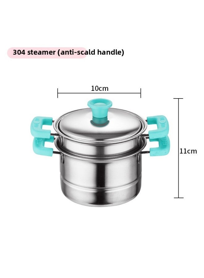 Children's Mini Small Kitchen Real Cooking Full Set Internet Celebrity Play House Cooking Simulation Tableware Stainless Steel Real Cooking Toys-Color:304 Steamer (anti-scald Handle) Blue - Image 1