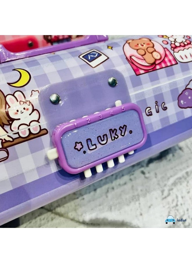 فنبلاست علبة أقلام وأقلام رصاص من FunBlast Kids على شكل حقيبة سفر مع قفل بكلمة مرور، علبة أقلام رصاص متعددة الطبقات للأطفال، الأولاد، البنات، حافظة تنظيم القرطاسية للأطفال، هدية إرجاع للأطفال (محظوظة، بلاستيك، متعدد الألوان) - Image 2