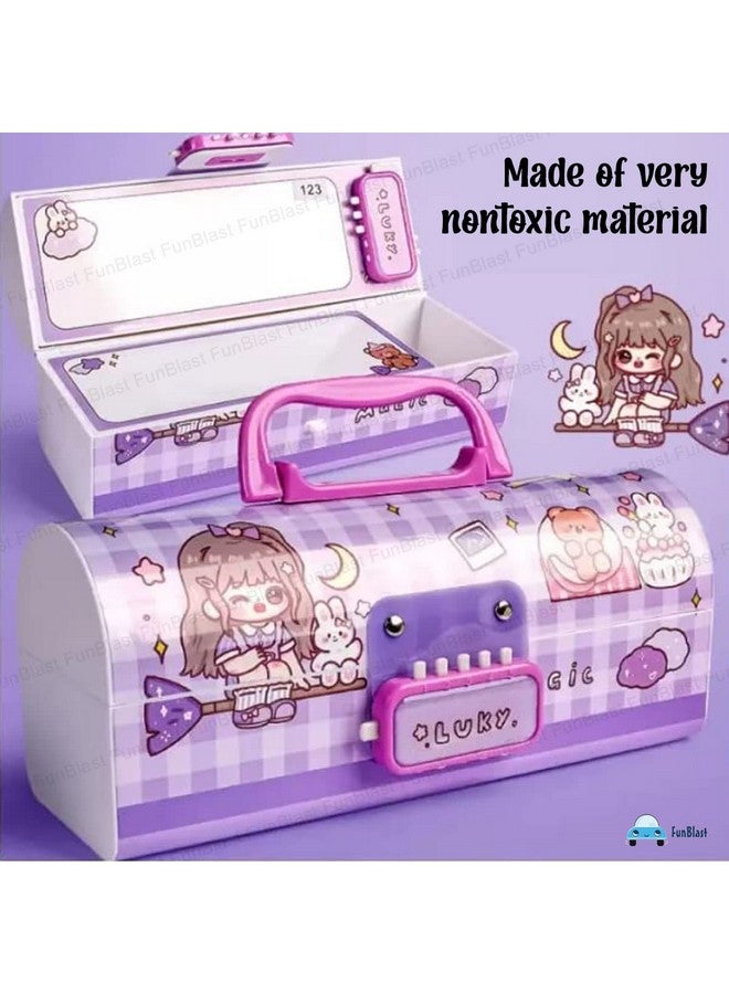 فنبلاست علبة أقلام وأقلام رصاص من FunBlast Kids على شكل حقيبة سفر مع قفل بكلمة مرور، علبة أقلام رصاص متعددة الطبقات للأطفال، الأولاد، البنات، حافظة تنظيم القرطاسية للأطفال، هدية إرجاع للأطفال (محظوظة، بلاستيك، متعدد الألوان) - Image 3