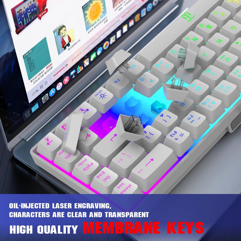Snpurdiri 60% Percent Gaming Keyboard, Compact RGB Backlit Ergonomic Small Mini Keyboard for Windows, PC, Laptop, Gaming (68 Keys, White) - Image 4
