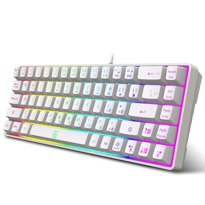 Snpurdiri 60% Percent Gaming Keyboard, Compact RGB Backlit Ergonomic Small Mini Keyboard for Windows, PC, Laptop, Gaming (68 Keys, White) - Image 1