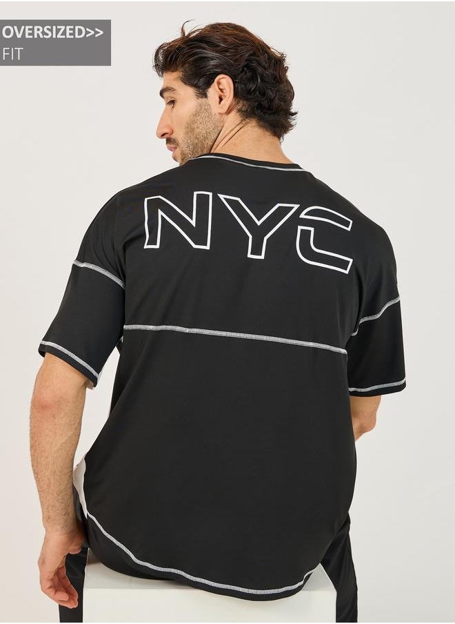 Styli Styli NYC Print Stretch Oversized T-Shirt with Contrast Detail  - Image 1