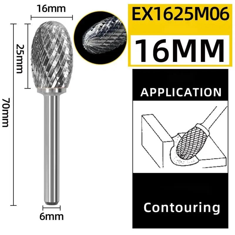 EX1625M06 Tungsten Steel Alloy Rotary File Wood Carving Grinding Head Tool - Image 3
