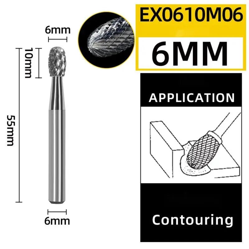 EX1625M06 Tungsten Steel Alloy Rotary File Wood Carving Grinding Head Tool - Image 5