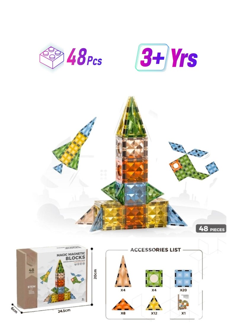 48Pcs Magnetic Building Blocks Tiles Kids Learning Educational Construction Stacking Toys