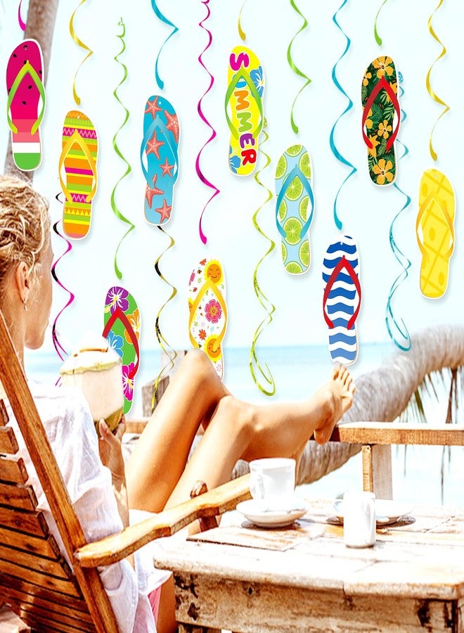 burgleda Hawaiian Summer-Luau Birthday Party-Decorations Supplies - 14pcs Pool Beach Flip Flop Slippers Hanging Swirl Banner,Tropical Tiki Tissue Streamers Garland,Office Outdoor Backdrop Decor Burgleda - Image 3