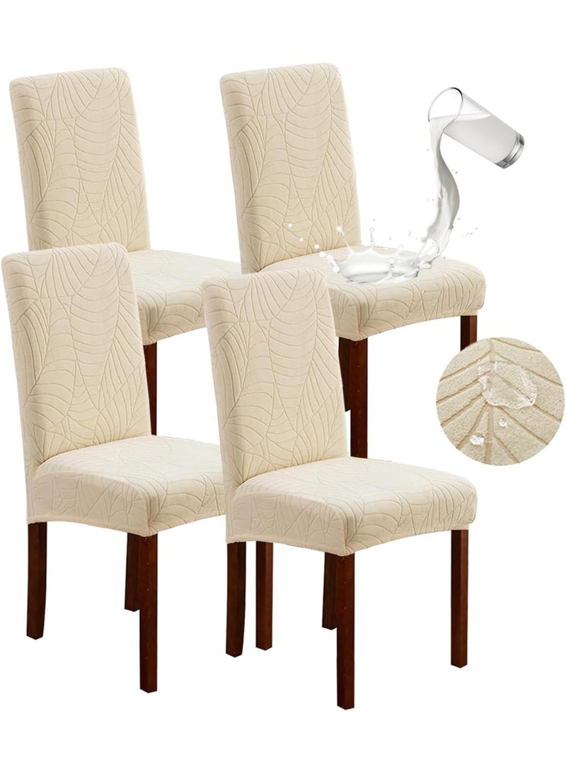 Beauenty 4 PCS Waterproof Chair Covers for Dining Room, Stretch High Back Chair Cover, Removable Washable Chair Protector for Kitchen, Home, Hotel, Restaurant, Banquet (Beige-4Pcs) - Image 1