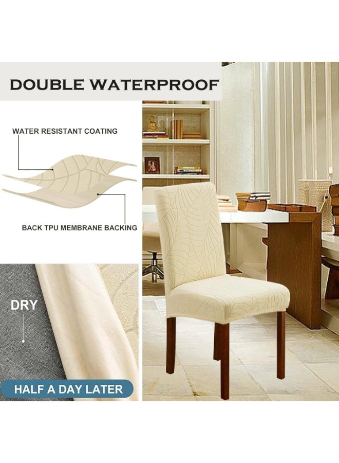 Beauenty 4 PCS Waterproof Chair Covers for Dining Room, Stretch High Back Chair Cover, Removable Washable Chair Protector for Kitchen, Home, Hotel, Restaurant, Banquet (Beige-4Pcs) - Image 4