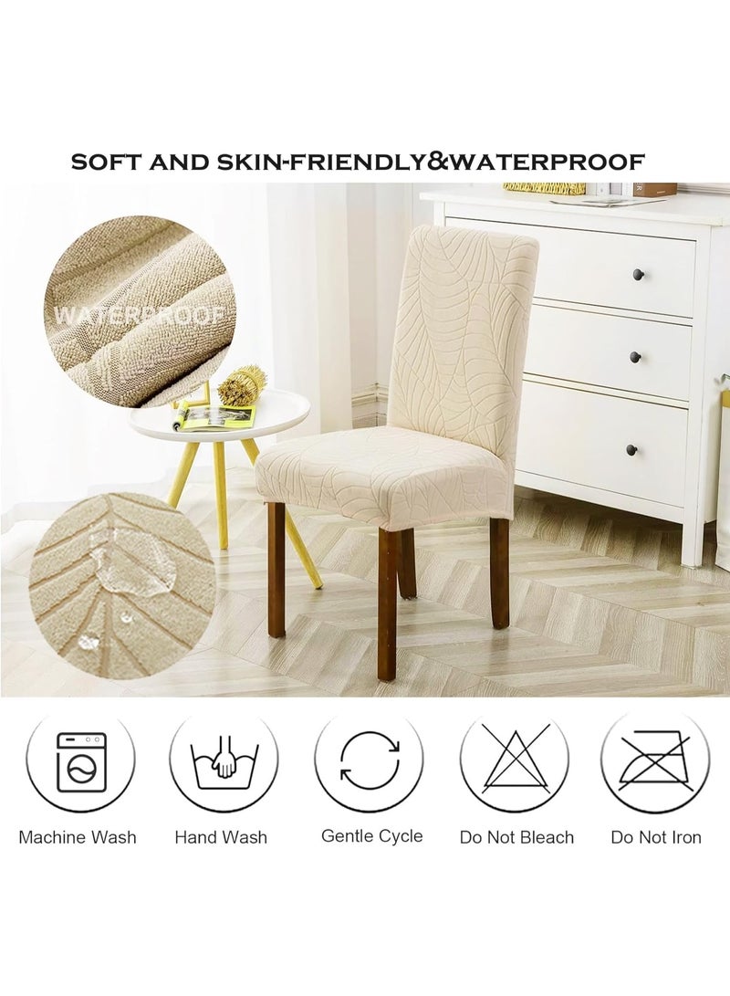 Beauenty 4 PCS Waterproof Chair Covers for Dining Room, Stretch High Back Chair Cover, Removable Washable Chair Protector for Kitchen, Home, Hotel, Restaurant, Banquet (Beige-4Pcs) - Image 2