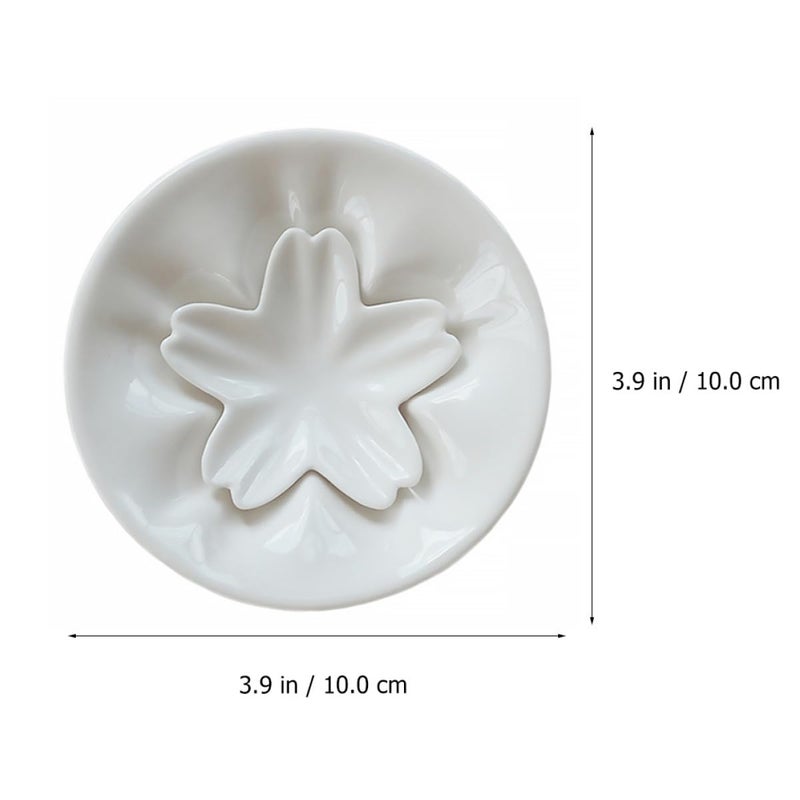 Japanese Style White Ceramic Chopstick Rest And Sauce Dish Set Cherry Blossoms - Image 3