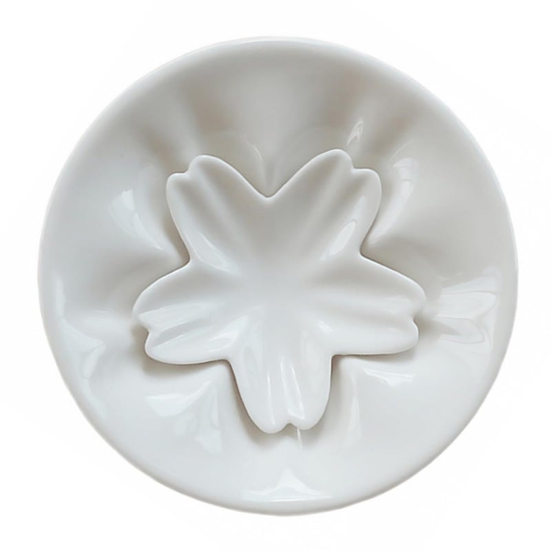 Japanese Style White Ceramic Chopstick Rest And Sauce Dish Set Cherry Blossoms - Image 2