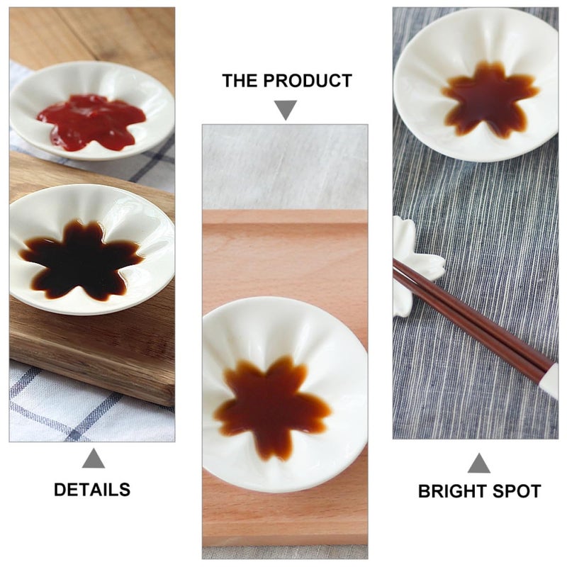 Japanese Style White Ceramic Chopstick Rest And Sauce Dish Set Cherry Blossoms - Image 5